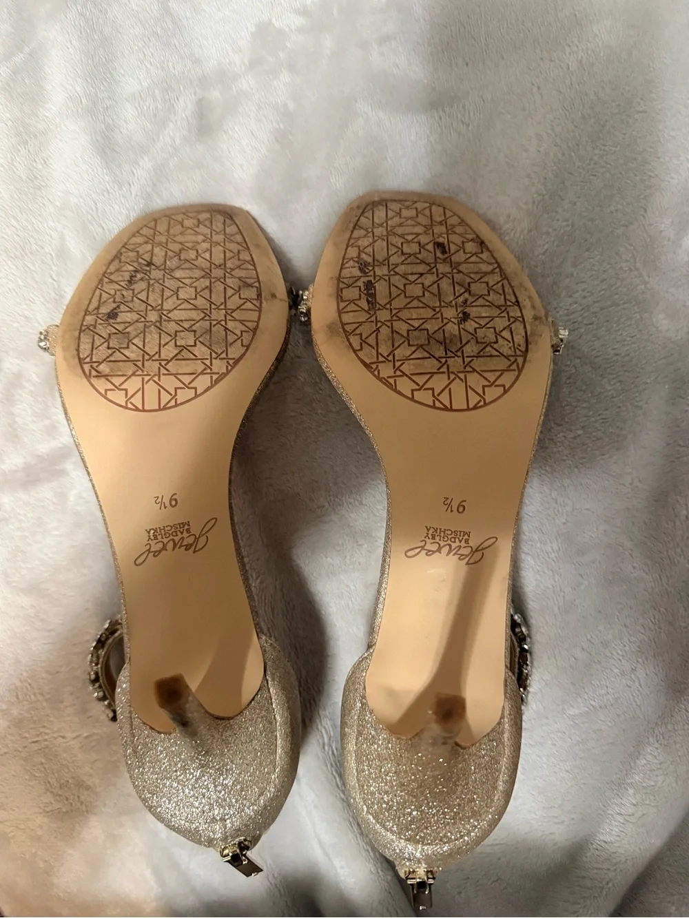 Badgley Mischka Crystal-Embellished Blush Satin Ankle-Strap Heels